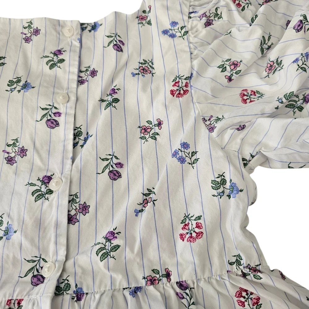 Janie &‎ Jack White Floral Dress 7 Bubble Sleeve Ruffle 100% cotton Spring